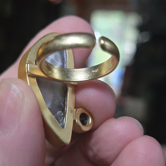 Agate & citrine sterling & gold brushed Ring sz7 adjustable open design - Picture 8 of 9